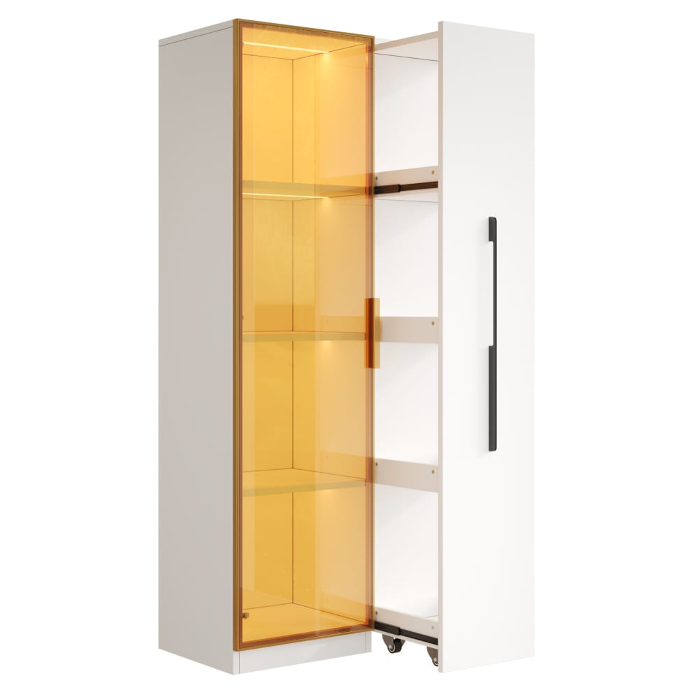 Vitrine avec led et rangement latéral, 70x40x160 cm, blanche