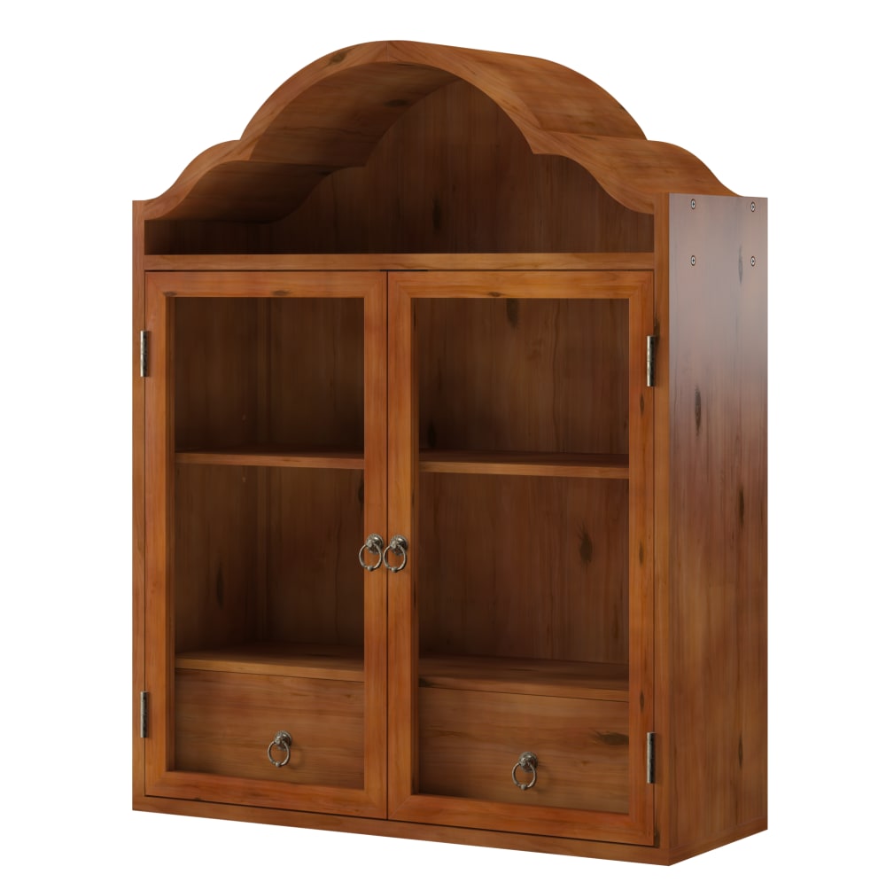 Armoire murale en bois brun, avec tiroirs et vitrine, 60x22x76.5 cm