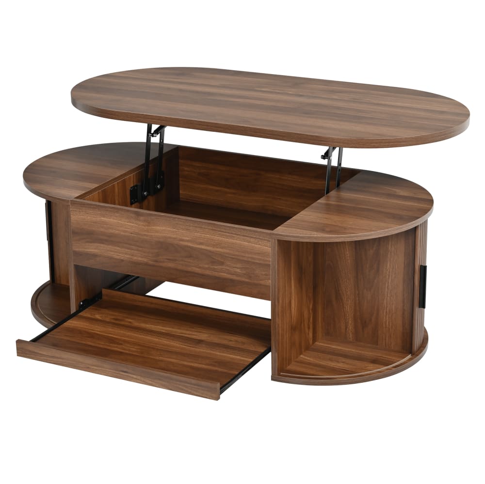 Table basse relevable avec portes coulissantes,110x55x55 cm, noyer