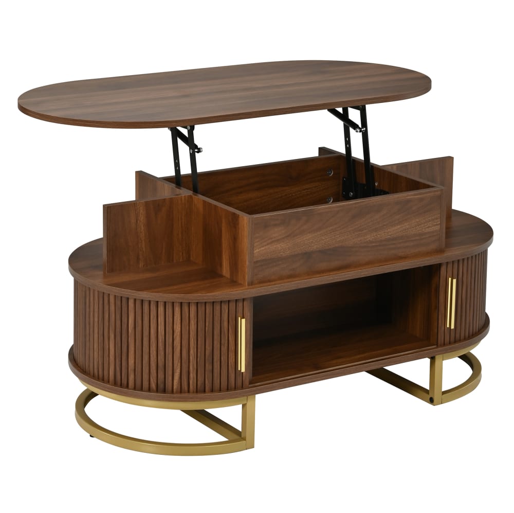 MODFU Ovaler Couchtisch höhenverstellbar mit Stauraum, 100x50x64 cm, Walnuss style modern Braun Spanplatte
