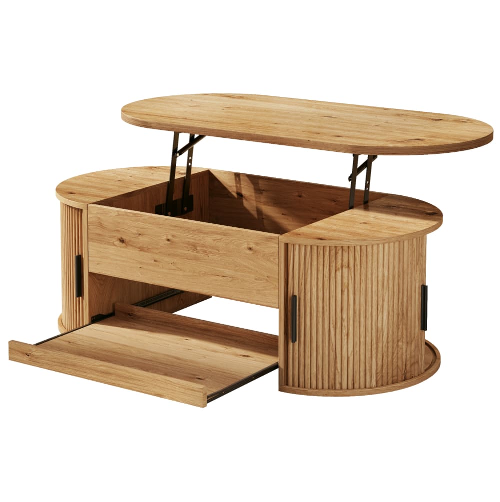 MODFU Couchtisch mit Hebefunktion, Stauraum, 110x55x55 cm, Natur style modern Braun Spanplatte
