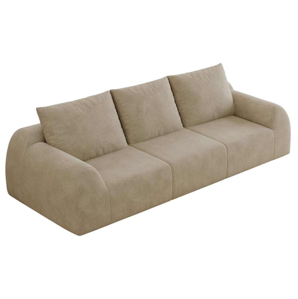 MODFU Kompressionssofa aus Chenille, ohne Montage, 257x95x85 cm. Khaki style modern Braun Stoff