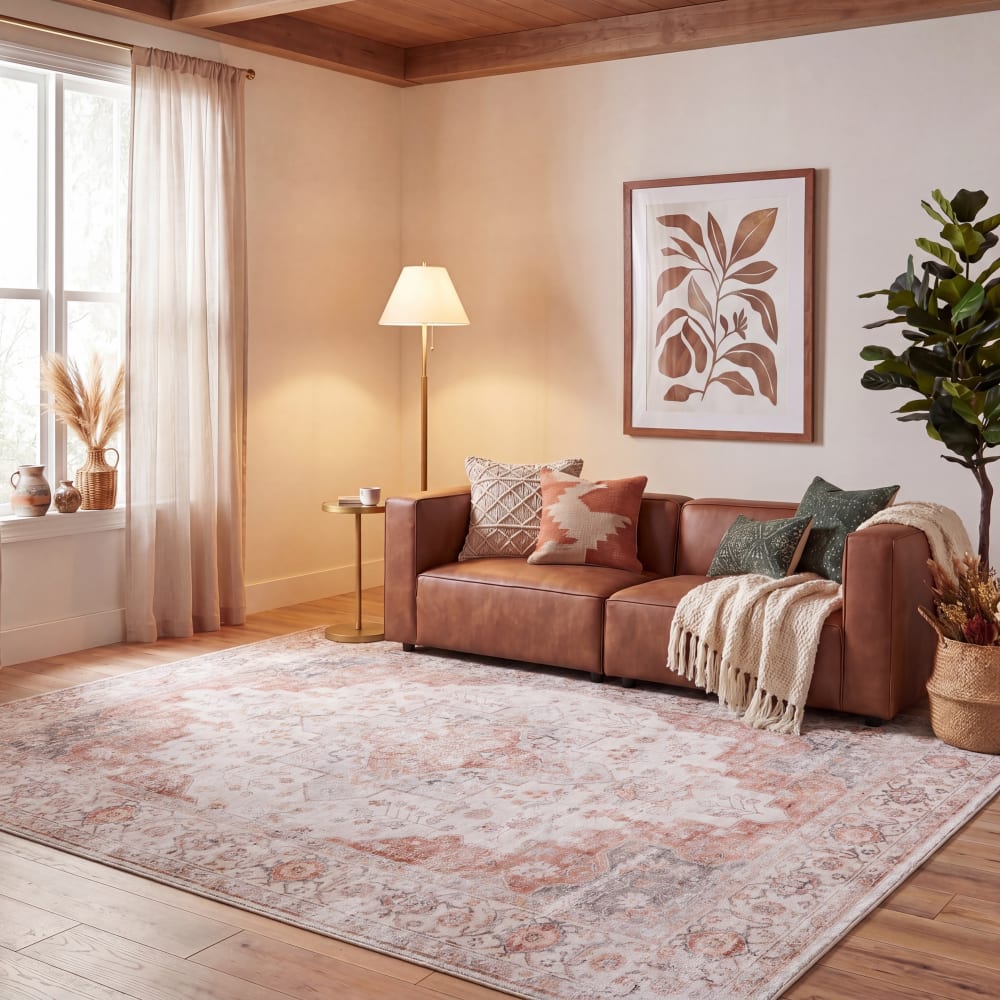 Traditionell Polyester-Teppich in Grau/Orange, 183 x 244 cm -