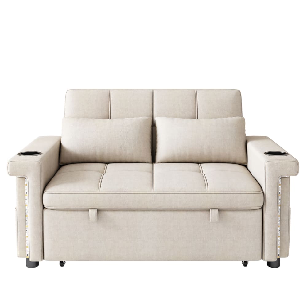 MODFU 2-Sitzer Schlafsofa mit USB/Type-C, Chenille, 145x141,5x90 cm, Beige style modern Beige Stoff