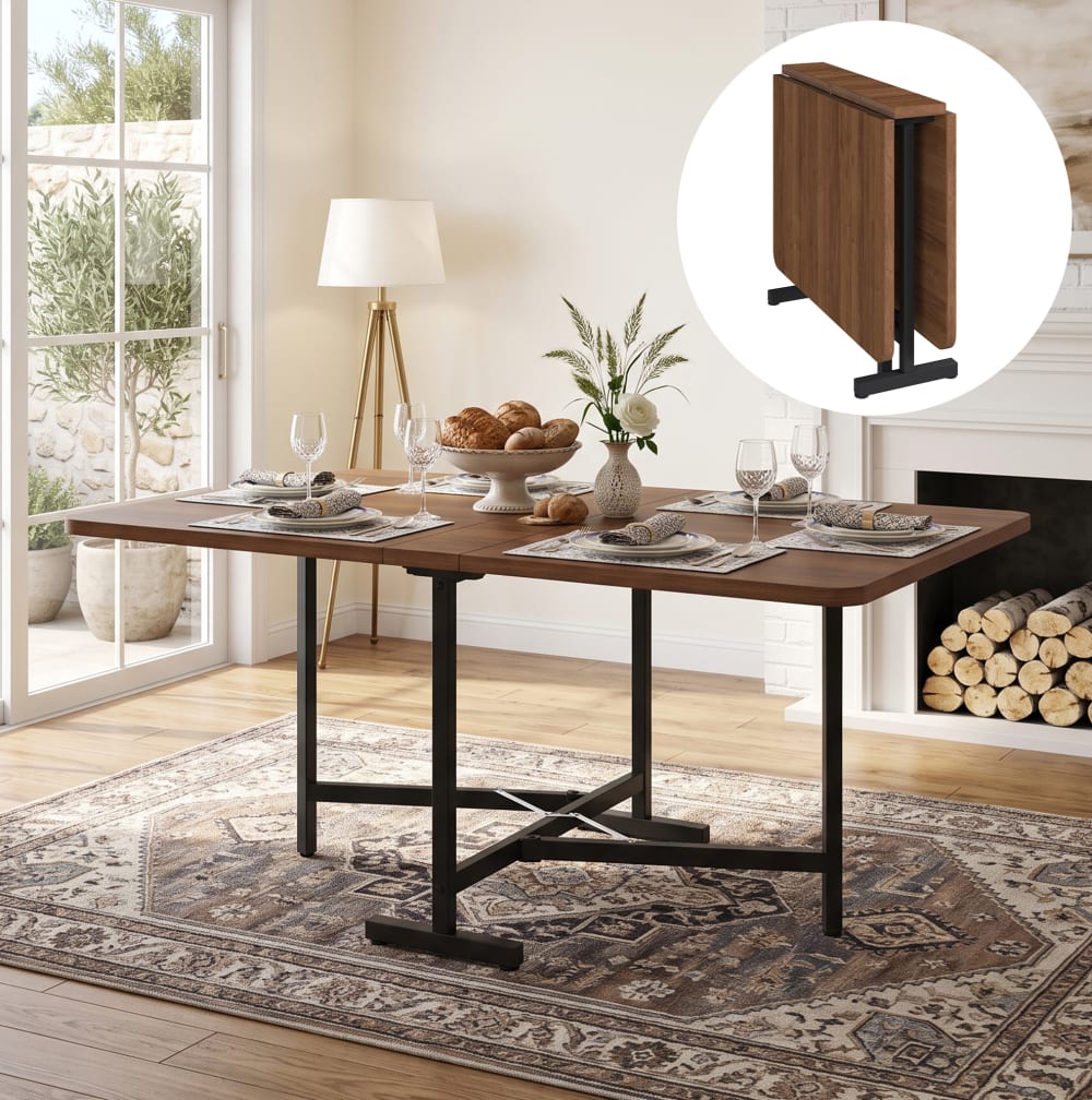 Ausziehbarer Esstisch 120 cm, klappbar, Walnuss - Maisons Du