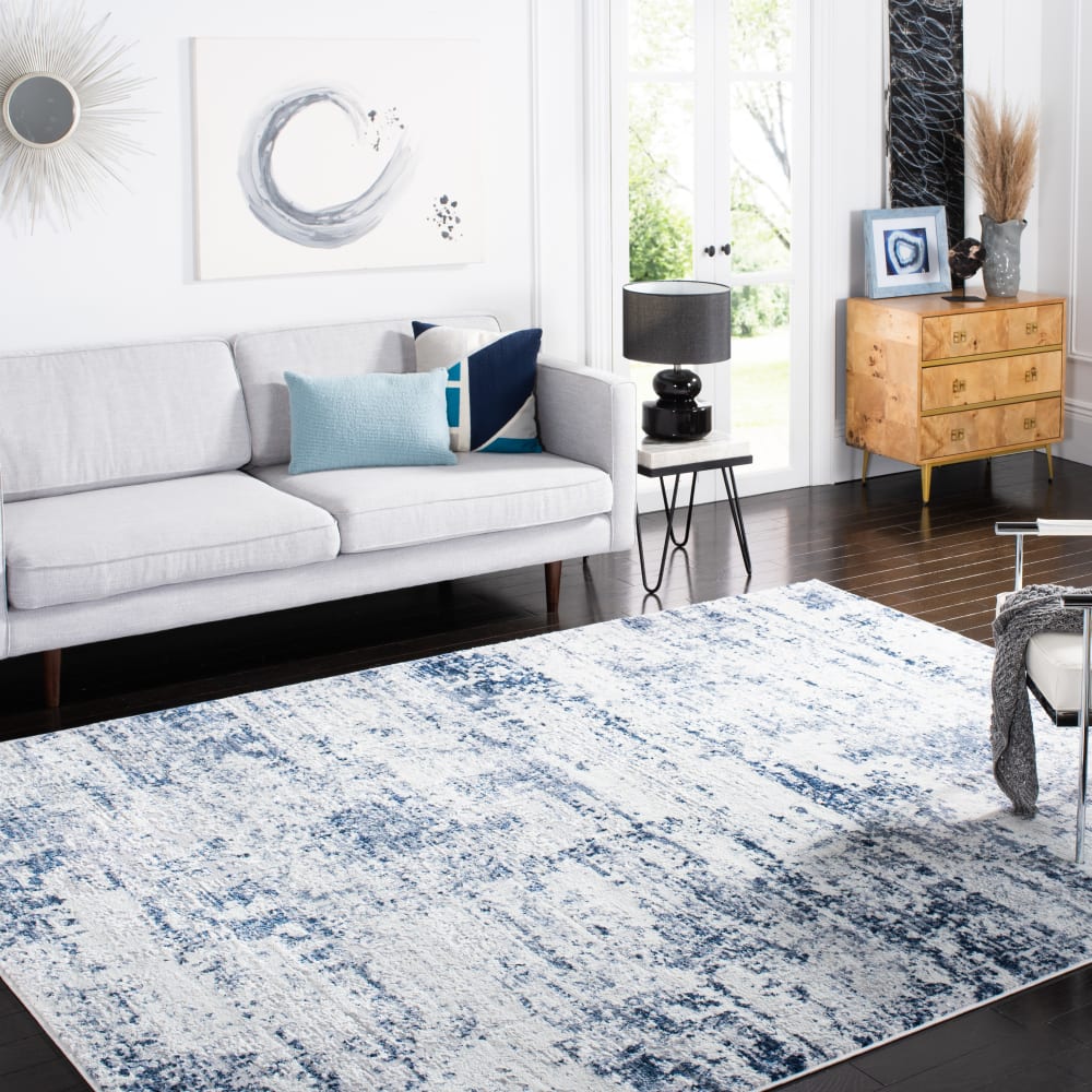 Tapis contemporain en polypropylène blanc/bleu, 236 x 305 cm — vue 3