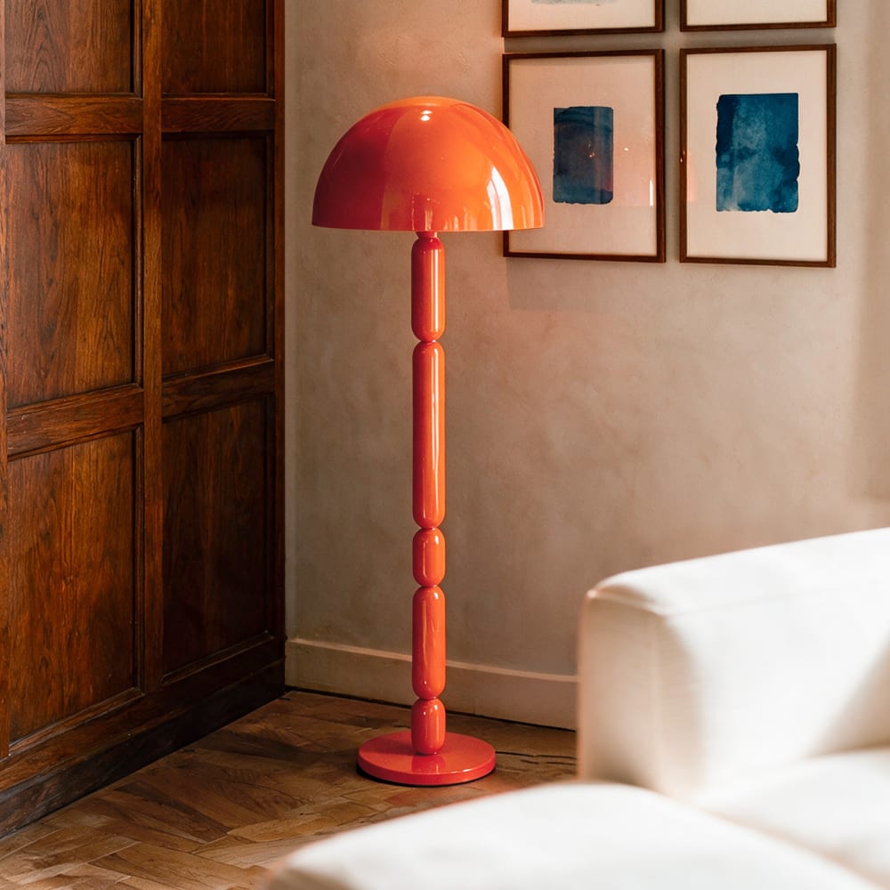 Lampadaire en bois et métal orange — vue 3