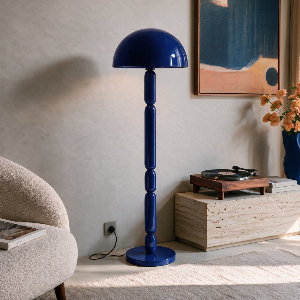Stehlampe aus Holz und dunkelblauem Metall - Maisons Du Monde