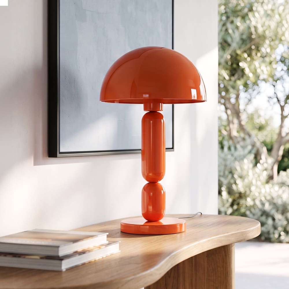 Lampe en bois et métal orange — vue 3