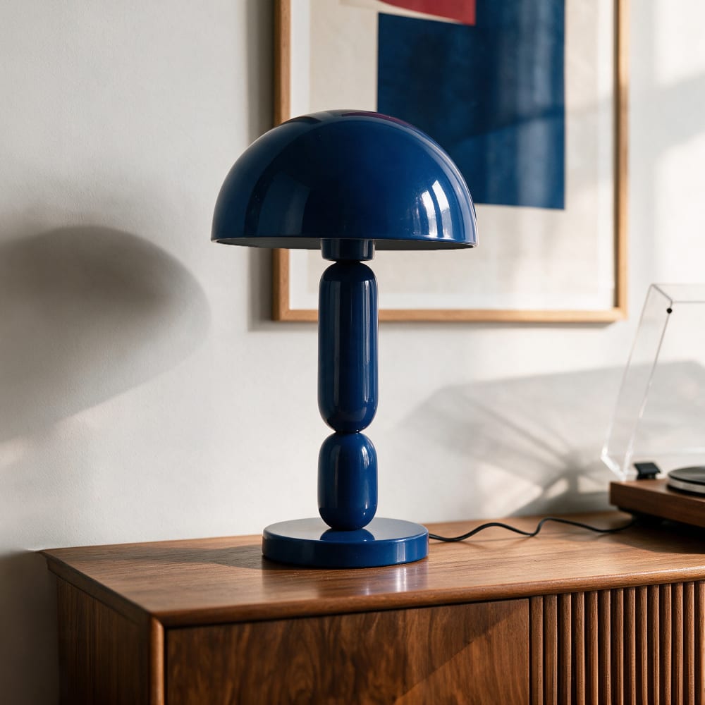 Lampe en bois et métal bleu foncé — vue 3