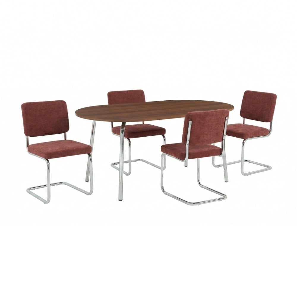 Ensemble repas table  effet noyer et 4 chaises jack bordeaux