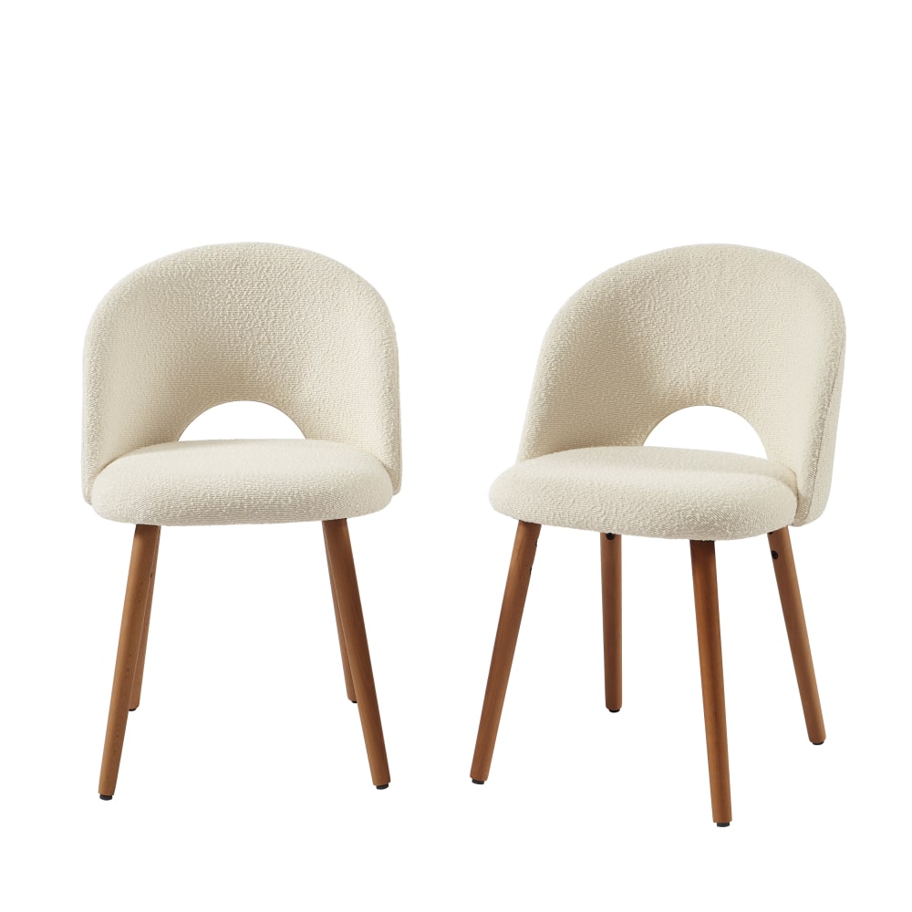 Lot de 4 chaises tissu bouclette blanc cassé pieds bois teinté Lot de 4 chaises tissu bouclette blanc cassé pieds bois teinté