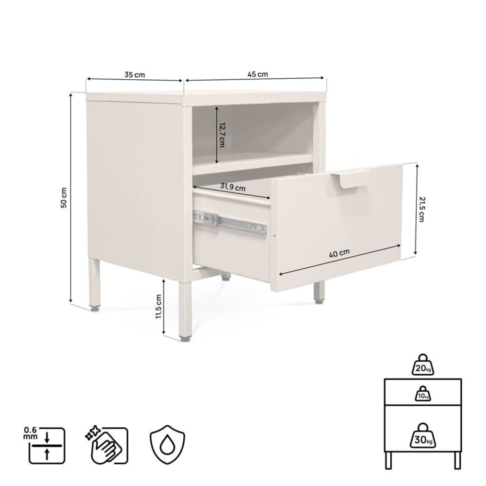 Nachttisch 2er-Set Industriell Metall Beige 1 Schublade 1 Fach -