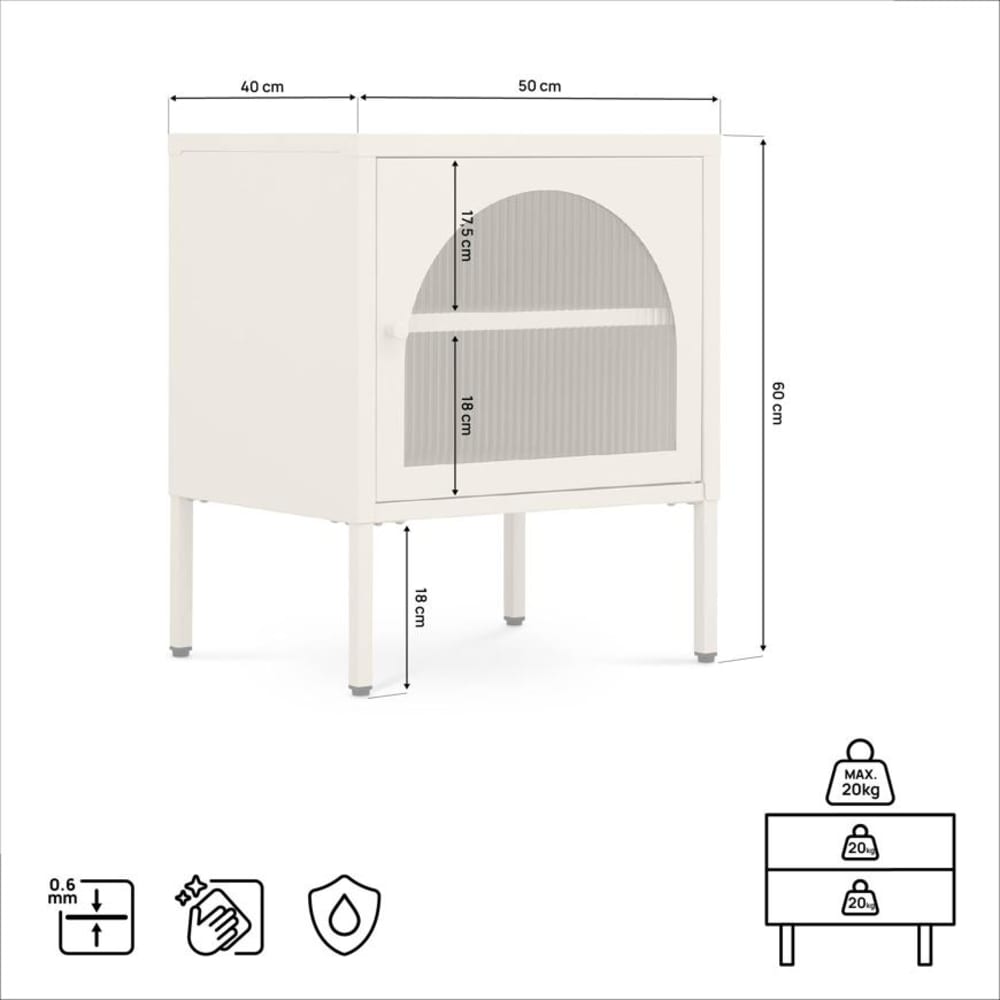 2er-Set Nachttisch Industriell Metall Beige Riffelglas - Maisons
