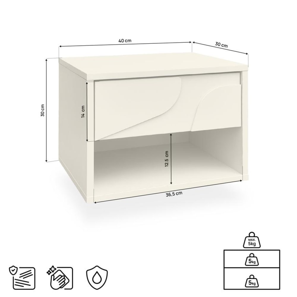 2er-Set Nachttische Hängend Melamin Beige 1 Schublade - Maisons