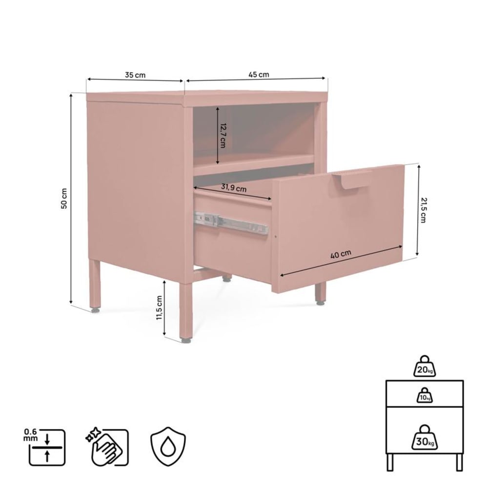 2er-Set Nachttisch Metall Terrakotta 1 Schublade 1 Fach - Maisons