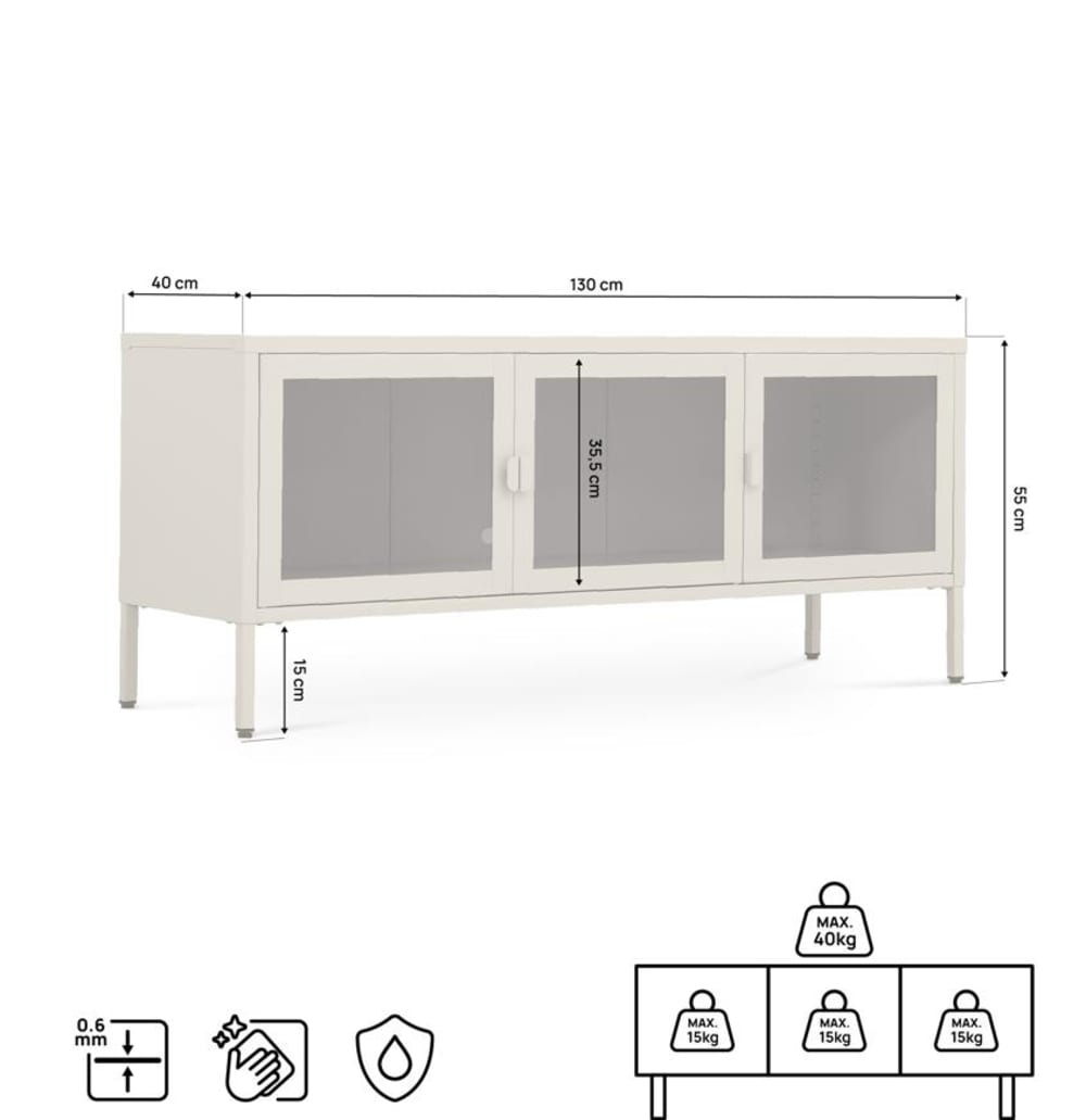 TV-Lowboard Industriell Metall und Glas Beige 130 cm - Maisons Du