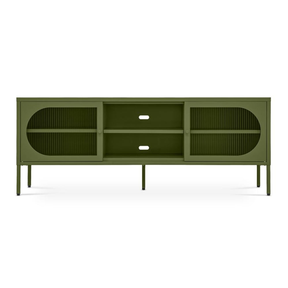 SICAAN TV-Lowboard Industriell Metall Olivgrün 160 cm 2 Riffelglastüren - Pes - Polyester