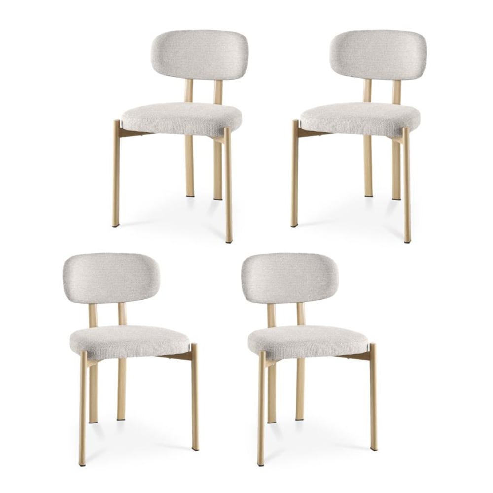 SICAAN 4-er-Set Stühle Skandinavisch Chenille-Stoff Beige Eichenoptik Beige Pes - Polyester