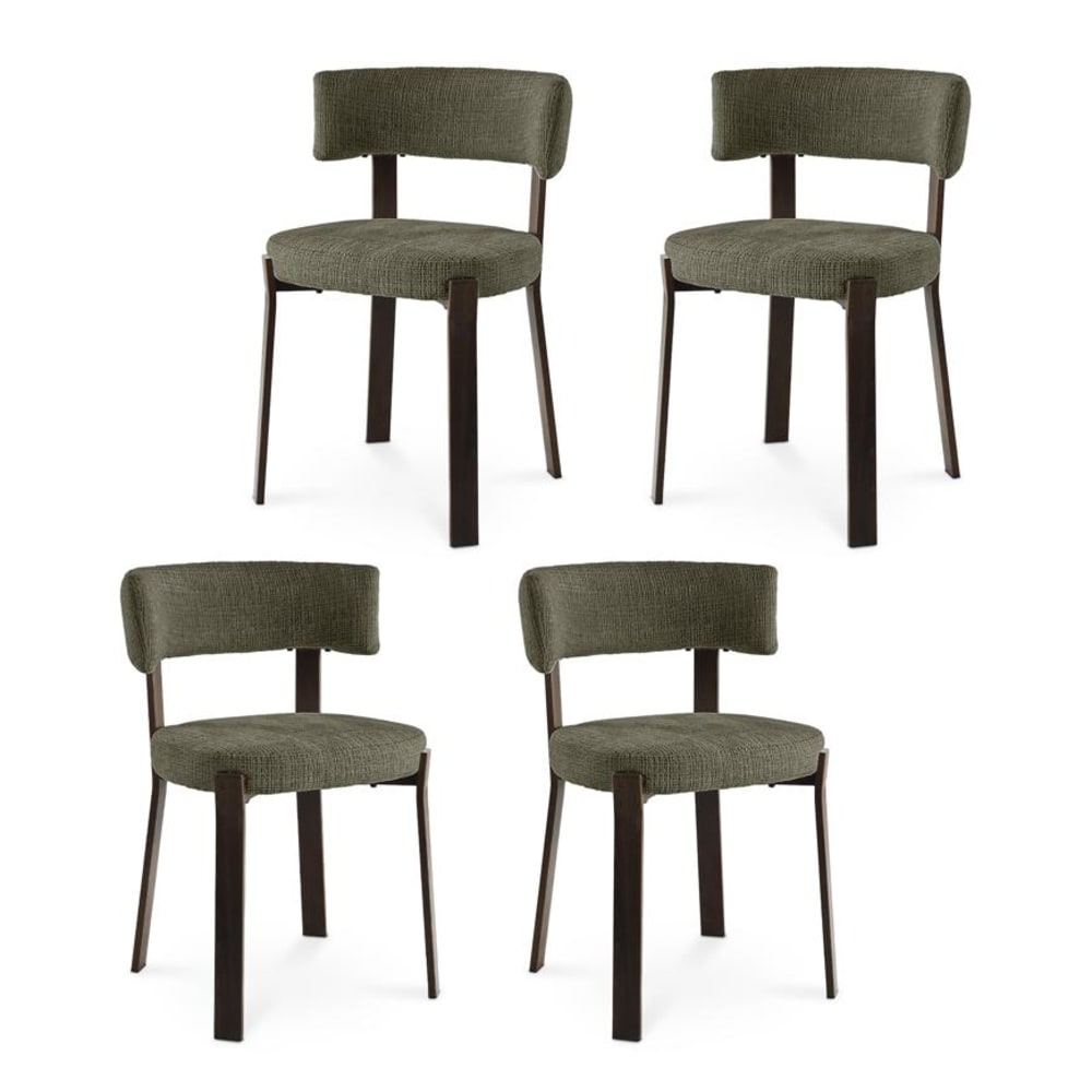 SICAAN 4er-Set Stühle Japandi Chenille Kaki Metallbeine Walnuss-Optik Grün Pes - Polyester