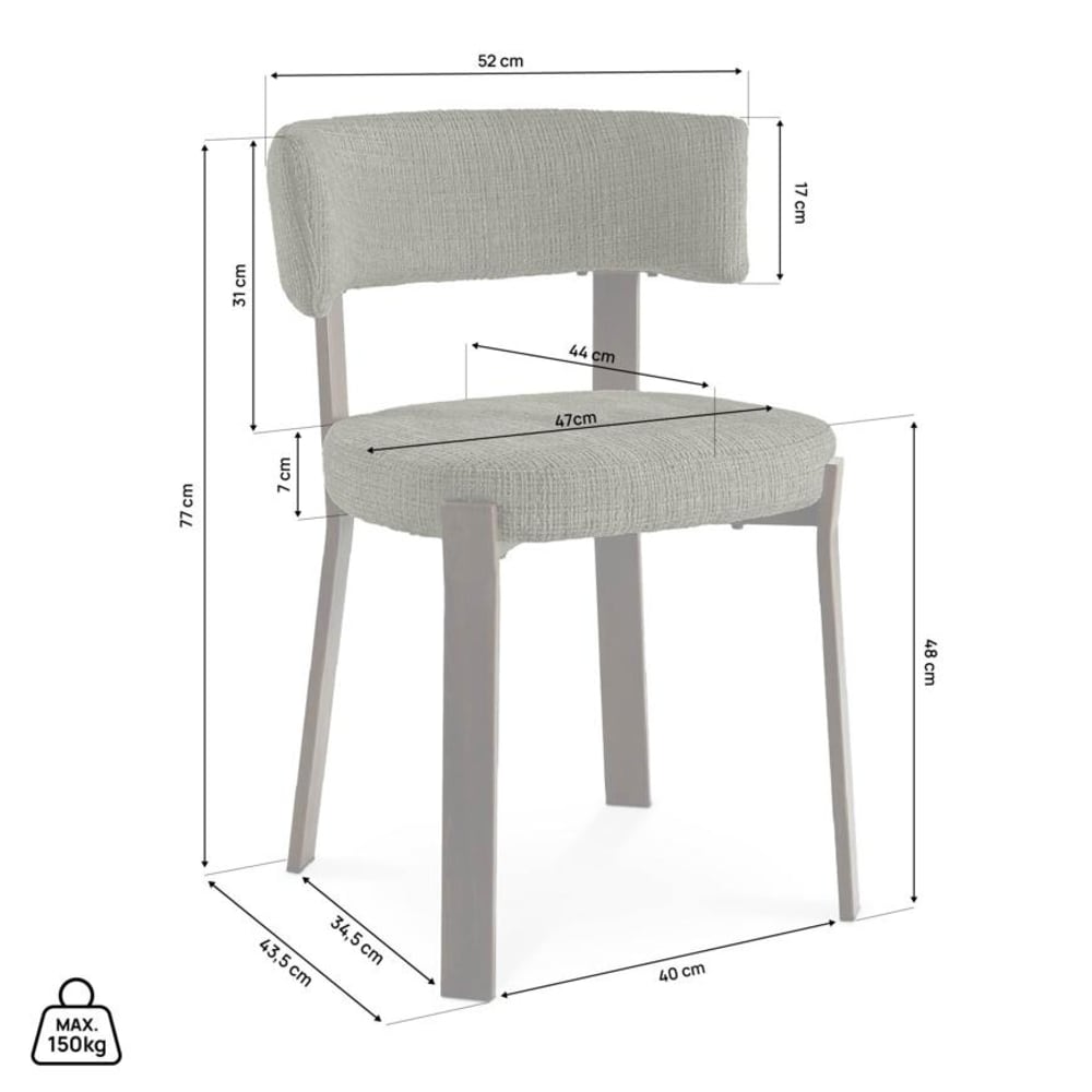 4er-Set Stühle Japandi Chenille Kaki Metallbeine Walnuss-Optik -