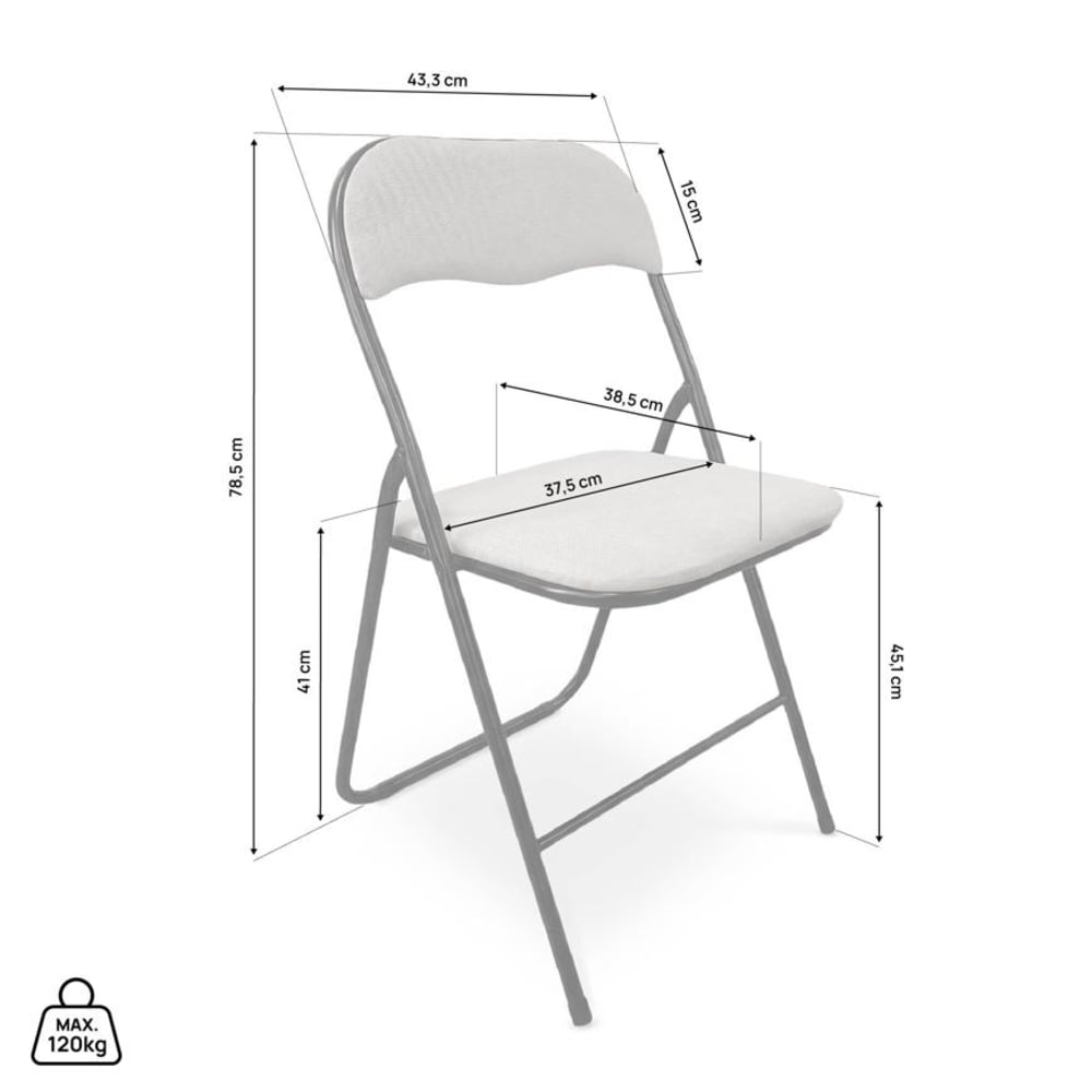6-er-Set Klappstühle Gepolstert Stoff Metall Grau Schwarz -
