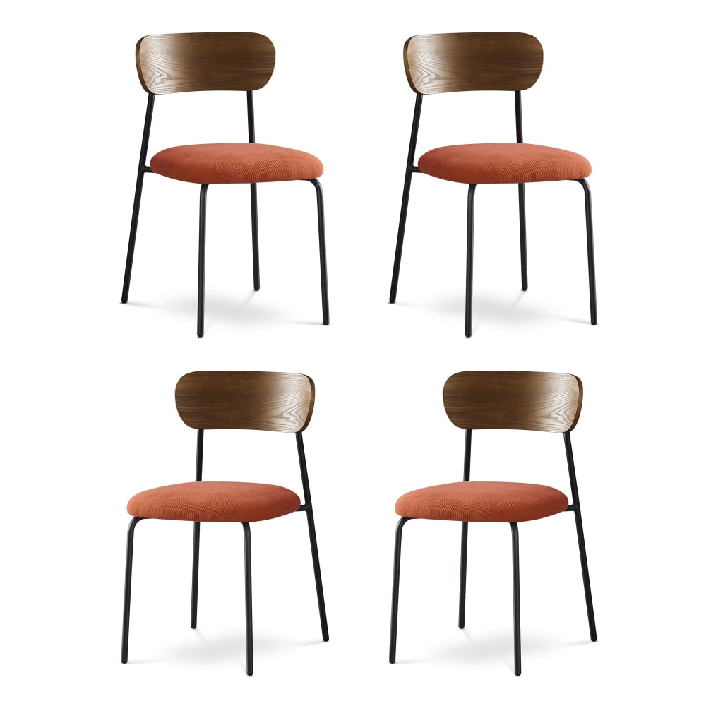 SICAAN Stühle 4er-Set Breiter Cord Eschenfurnier Metall Terracotta Rot Pes - Polyester