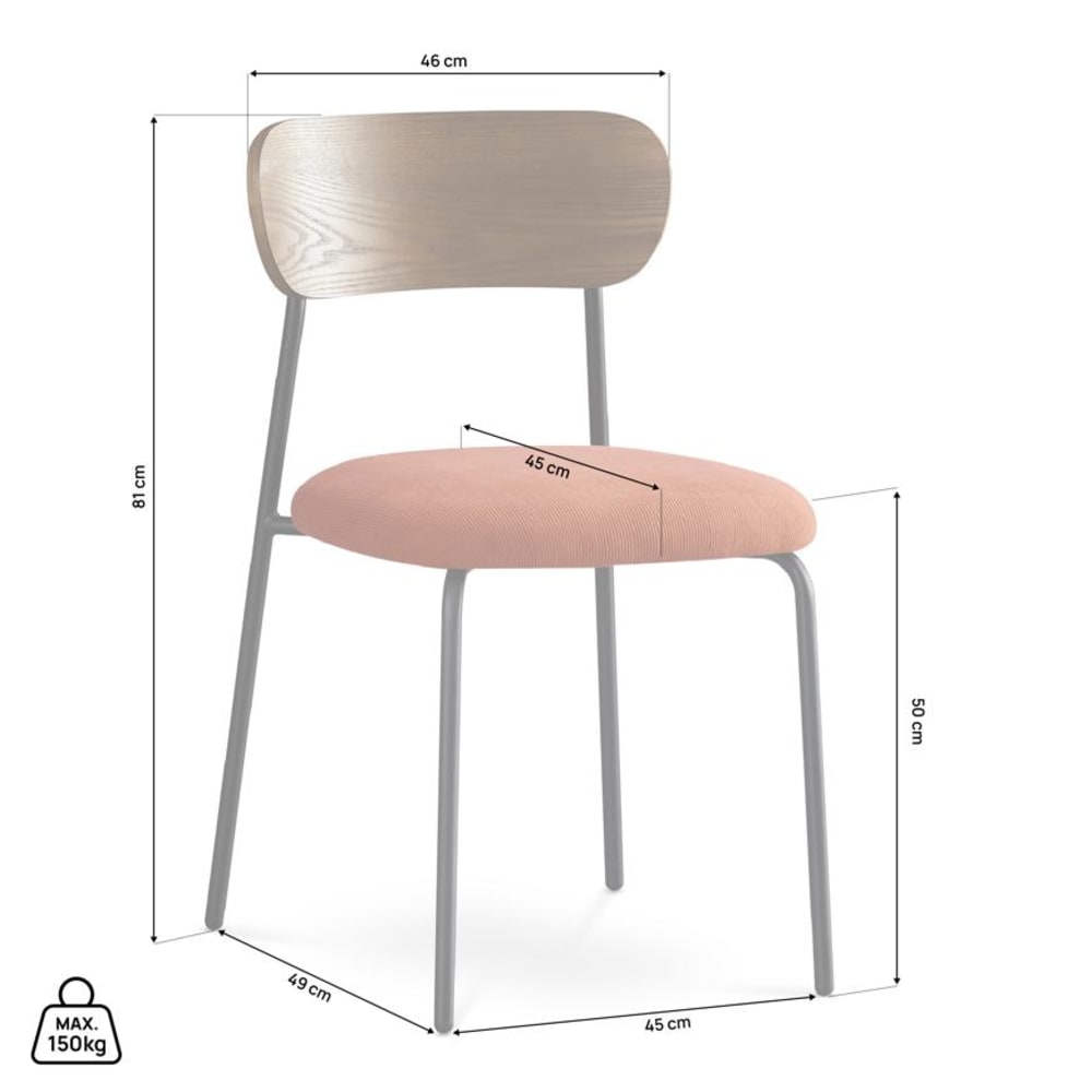 Stühle 4er-Set Breiter Cord Eschenfurnier Metall Terracotta -