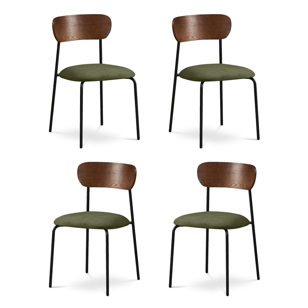 SICAAN 4-er-Set Stühle Skandinavisch Cordsamt Eschenfurnier Khaki Grün Pes - Polyester