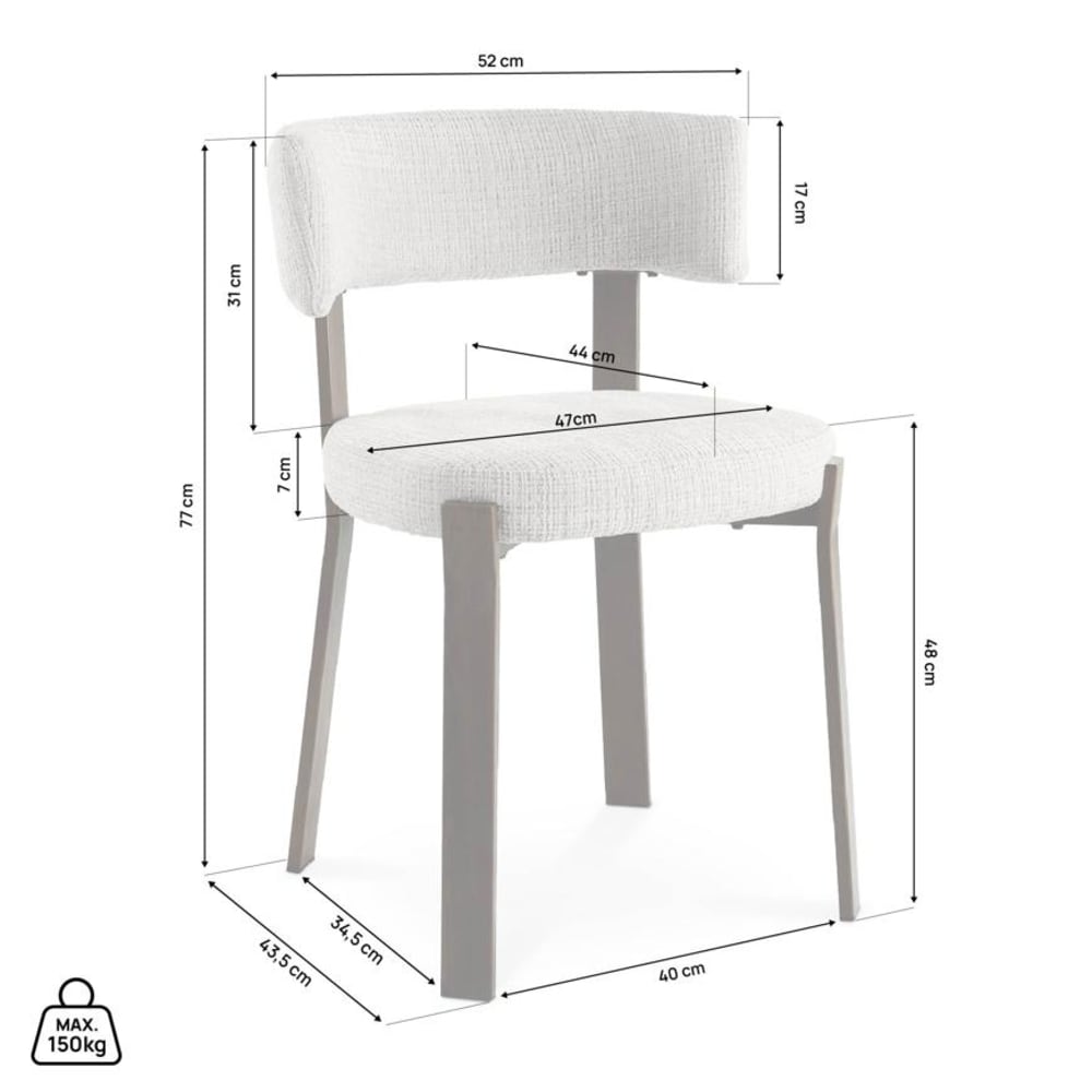 4er-Set Stühle Japandi Chenille Beige Metallbeine Walnuss-Optik -