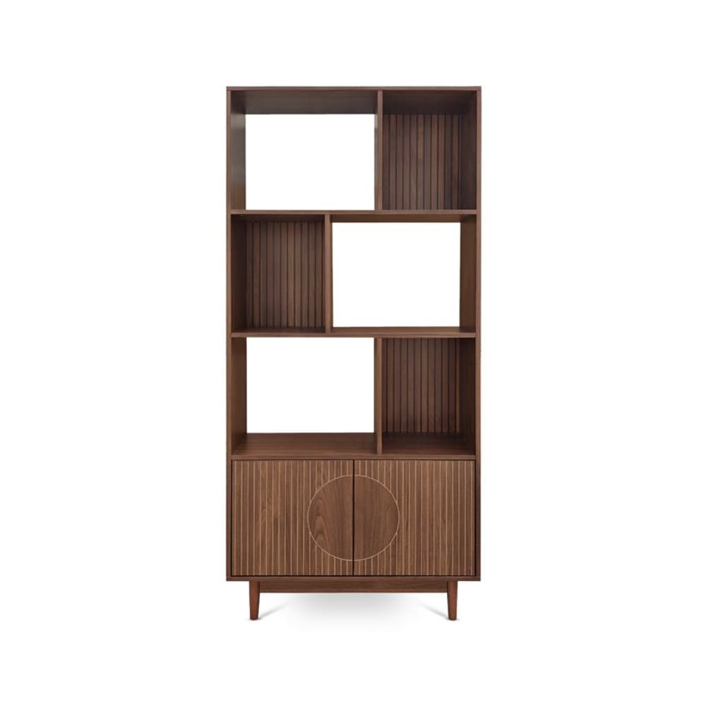 SICAAN Bücherregal Skandinavisch Walnuss-Optik H.180cm 2 Türen 6 Fächer Braun Pes - Polyester