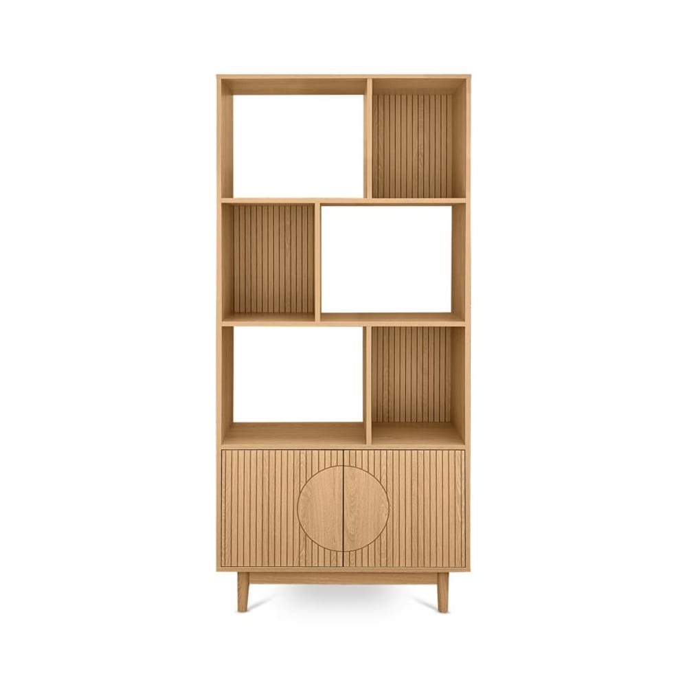 SICAAN Bücherregal Eichenoptik H.180cm 2 Türen 6 Fächer Beige Pes - Polyester