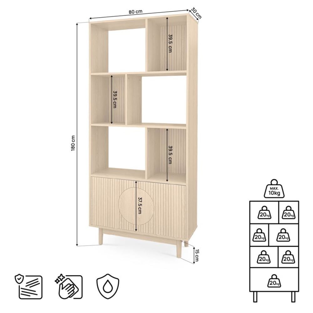 Bücherregal Eichenoptik H.180cm 2 Türen 6 Fächer - Maisons Du