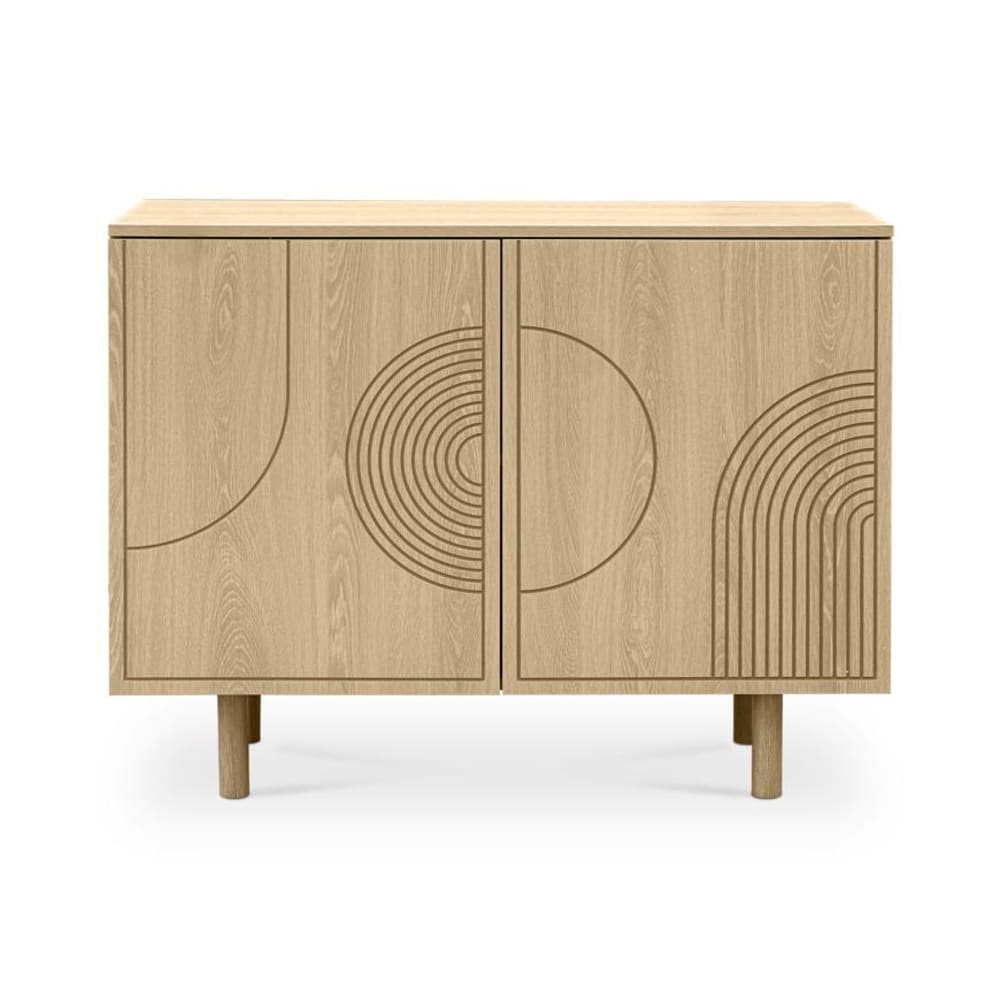 SICAAN Sideboard Skandinavisch Eichenoptik 100 cm 2 Türen Braun Pes - Polyester