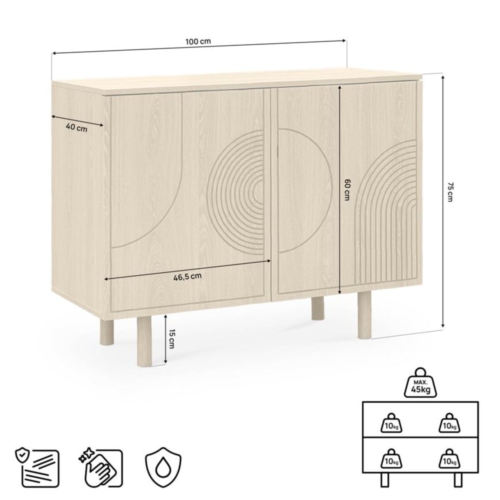 Sideboard Skandinavisch Eichenoptik 100 cm 2 Türen - Maisons Du
