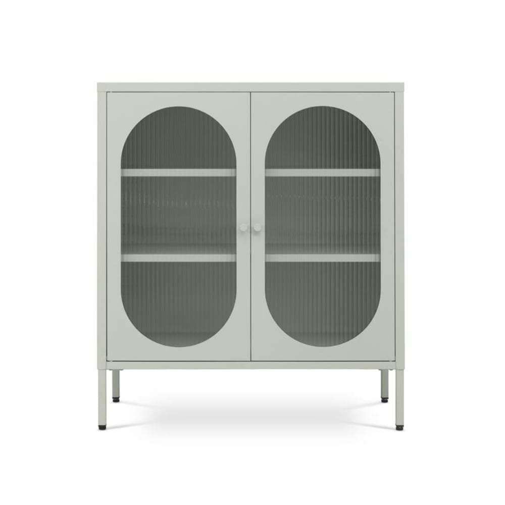 SICAAN Sideboard Industriell Metall Riffelglas Salbeigrün 80 cm - Pes - Polyester