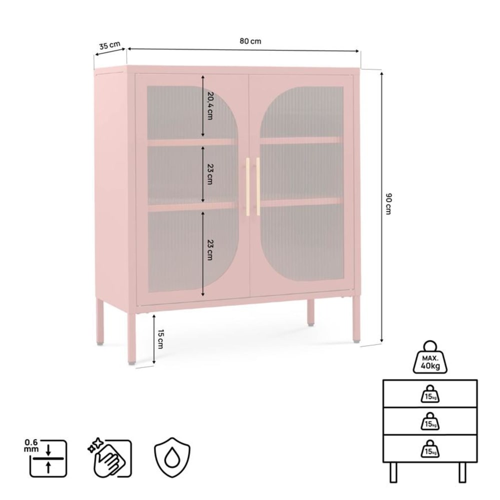 Anrichte 2-türig Riffelglas Metall Terrakotta 80 cm - Maisons Du