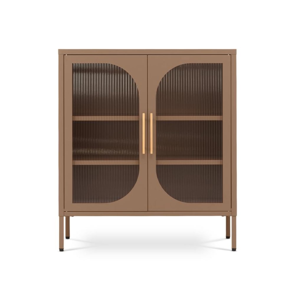 SICAAN Sideboard Industriell Metall Braun Riffelglas 80 cm Braun Pes - Polyester
