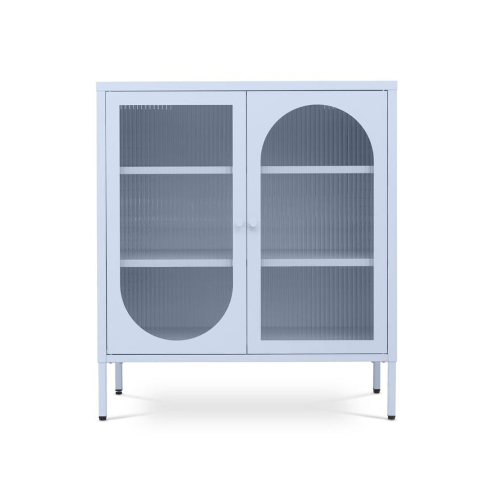 SICAAN Sideboard 2-türig Riffelglas Metall Blaugrau 80 cm Blau Pes - Polyester