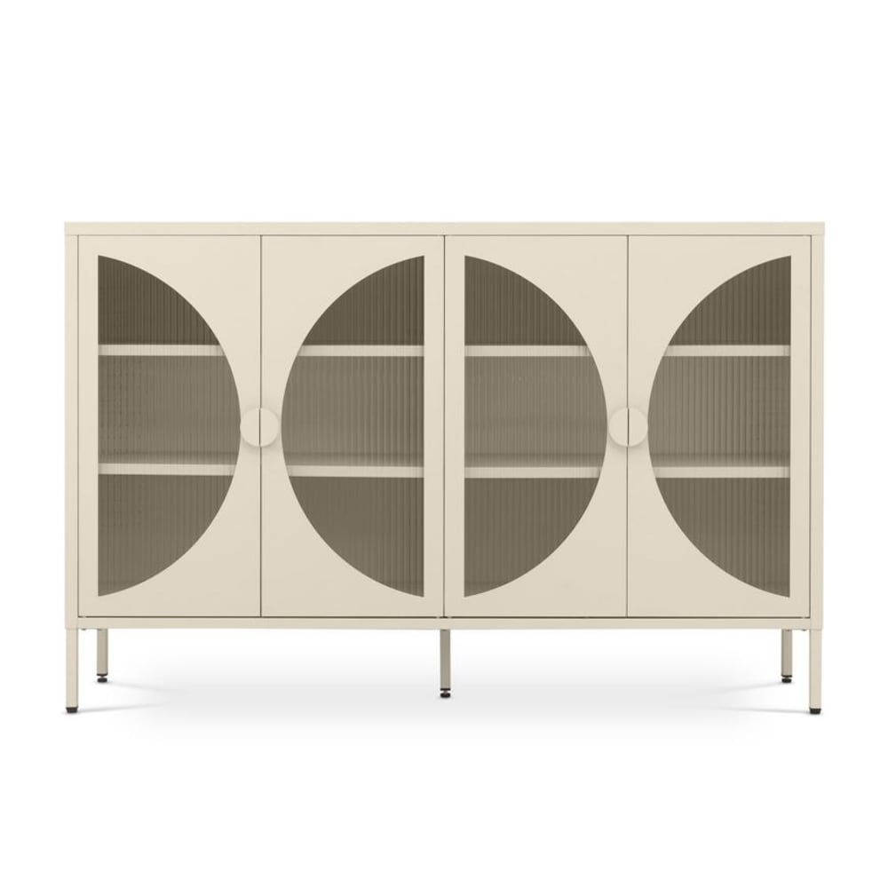 SICAAN Sideboard 4-türig Riffelglas Metall Beige 140 cm Beige Pes - Polyester