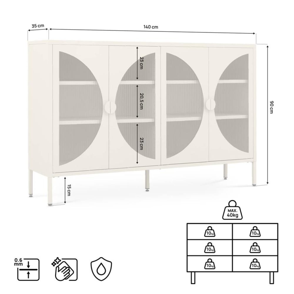 Sideboard 4-türig Riffelglas Metall Beige 140 cm - Maisons Du