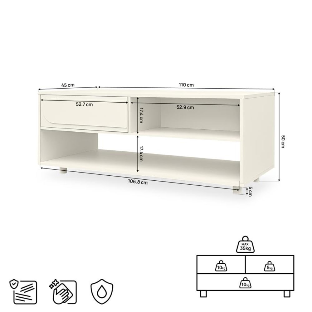 Couchtisch Melamin Beige 110 cm mit 1 Schublade - Maisons Du