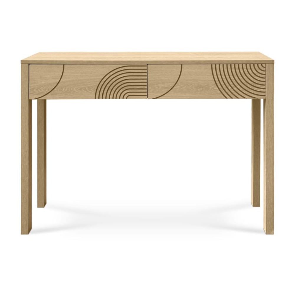 SICAAN Konsole Skandinavisch Eichen-Optik 2 Schubladen 100 cm Beige Spanplatte