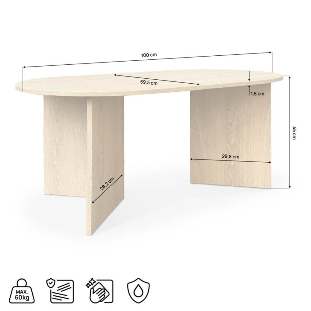 Couchtisch Skandinavisch 100x45x60 cm Eicheoptik - Maisons Du