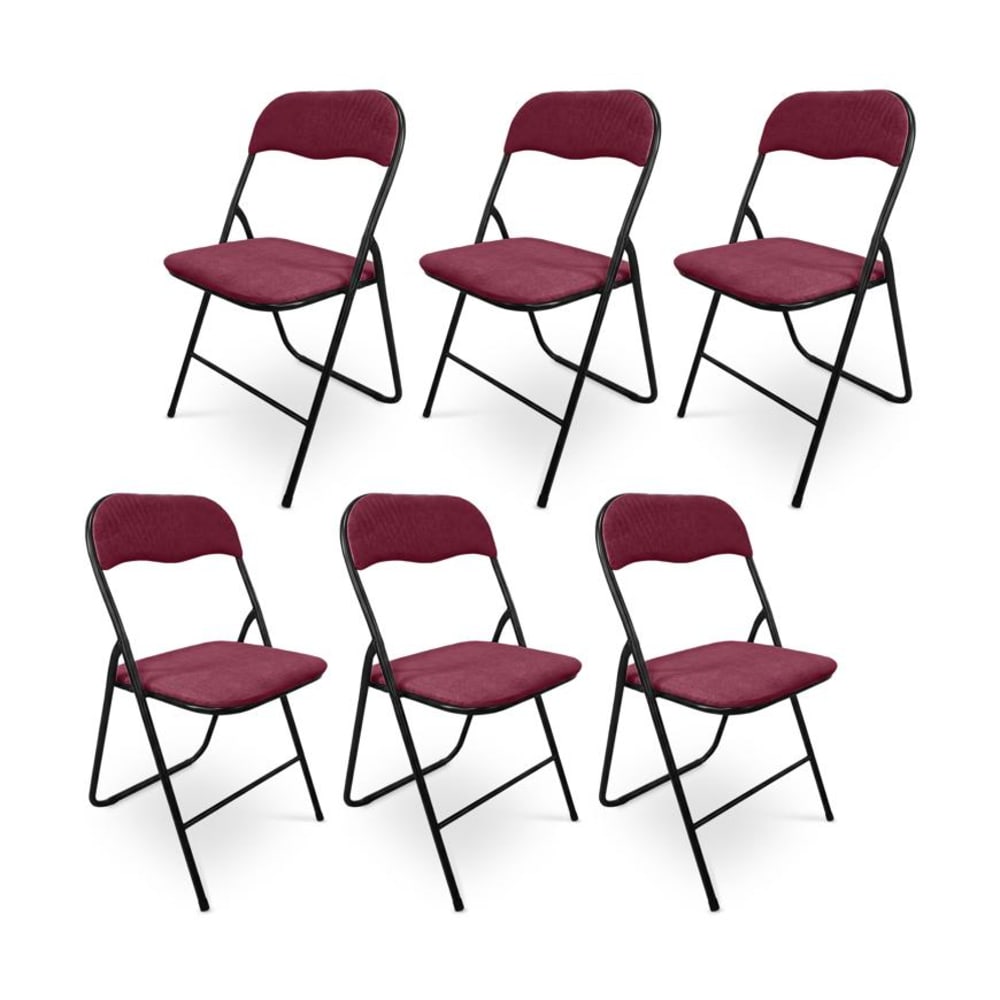 SICAAN 6er-Set Klappstühle Gepolstert Stoff Metall Weinrot Schwarz - Pes - Polyester
