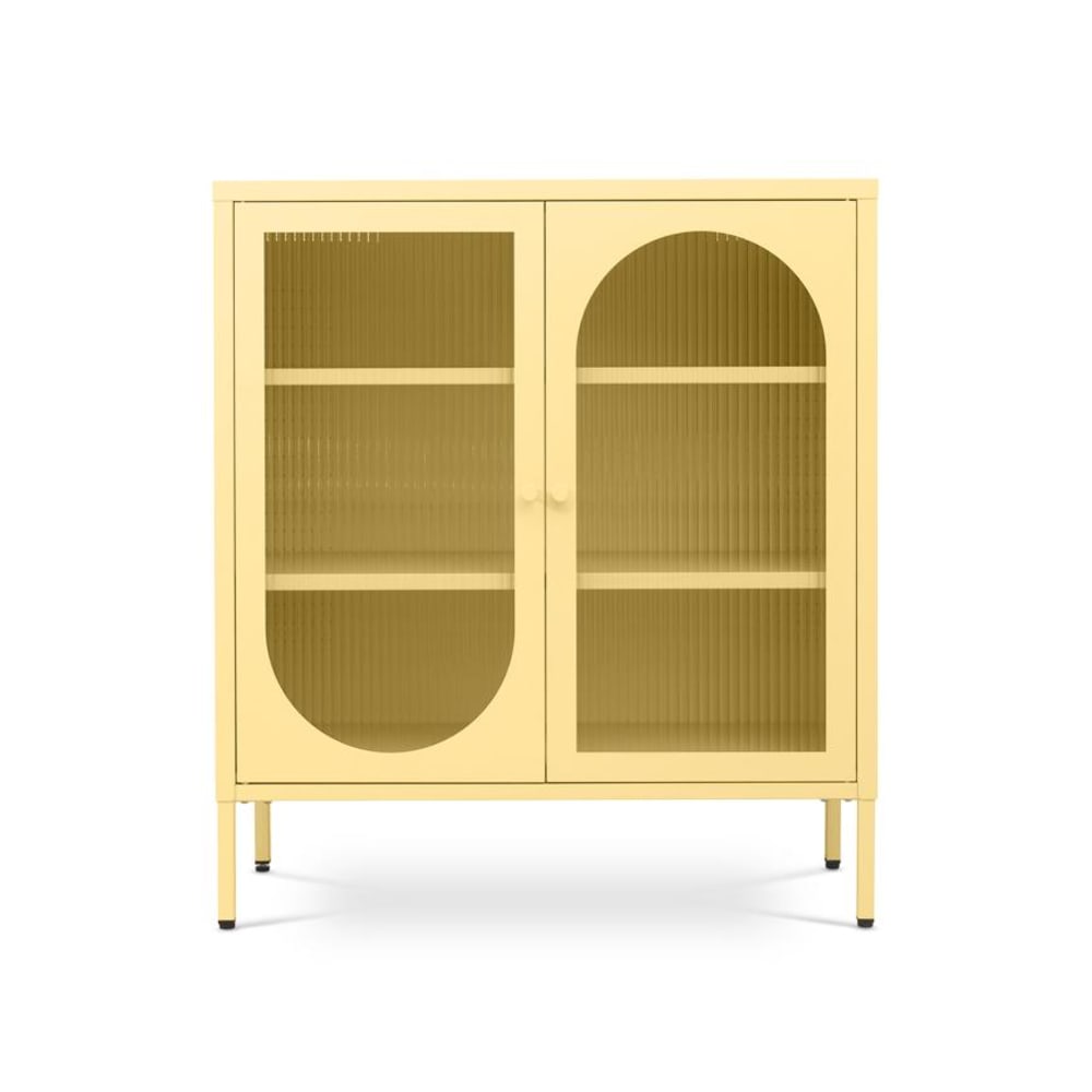 SICAAN Sideboard 2-türig Metall Riffelglas Pastelgelb 80 cm - Pes - Polyester