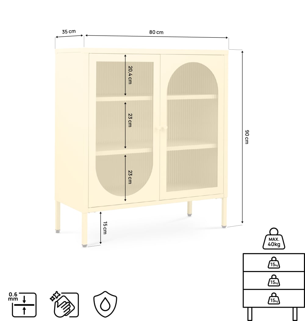 Sideboard 2-türig Metall Riffelglas Pastelgelb 80 cm - Maisons Du