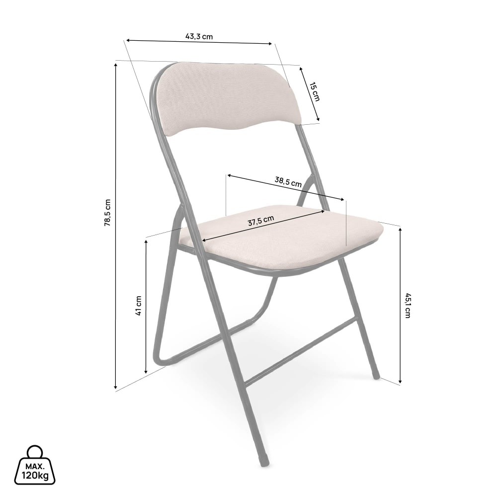6er-Set Klappstühle Gepolstert Stoff Beige Schwarz Metall -