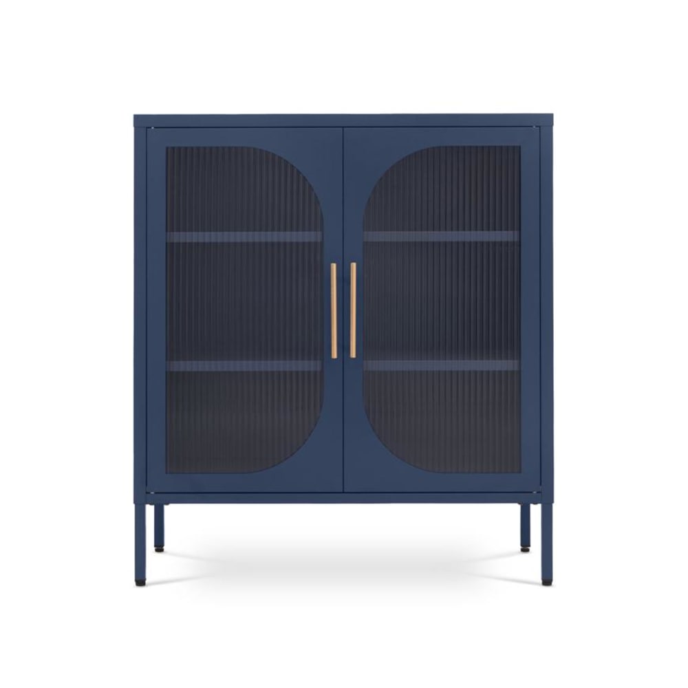 SICAAN Sideboard Metall 80 cm 2 Türen Riffelglas Nachtblau - Spanplatte