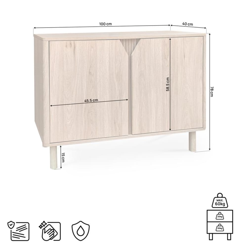 Sideboard Skandinavisch Eichen-Optik 2 Türen 100 cm - Maisons Du